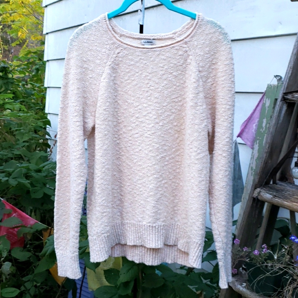 LL Bean Textured Popcorn knit Cotton Sweater Neutral Creme sz M